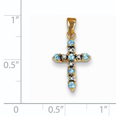 14k Yellow Gold 14k Blue Topaz and Diamond Cross Pendant