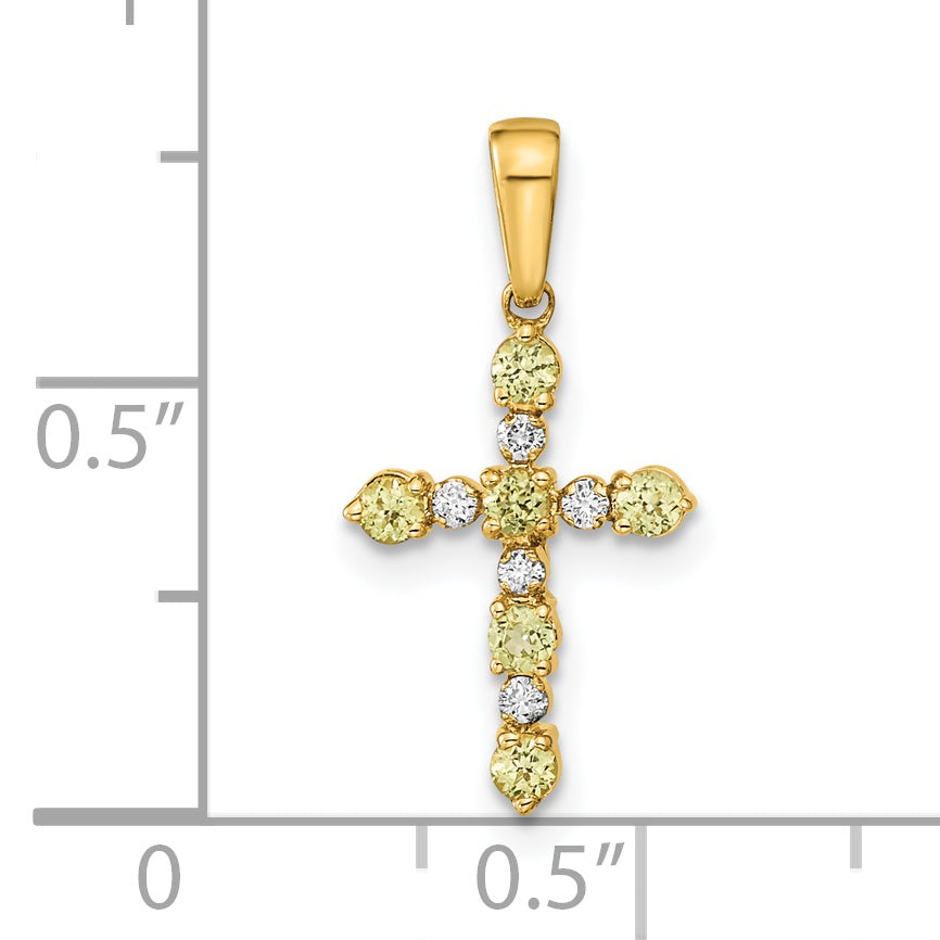 14k Yellow Gold 14k Peridot and Diamond Cross Pendant