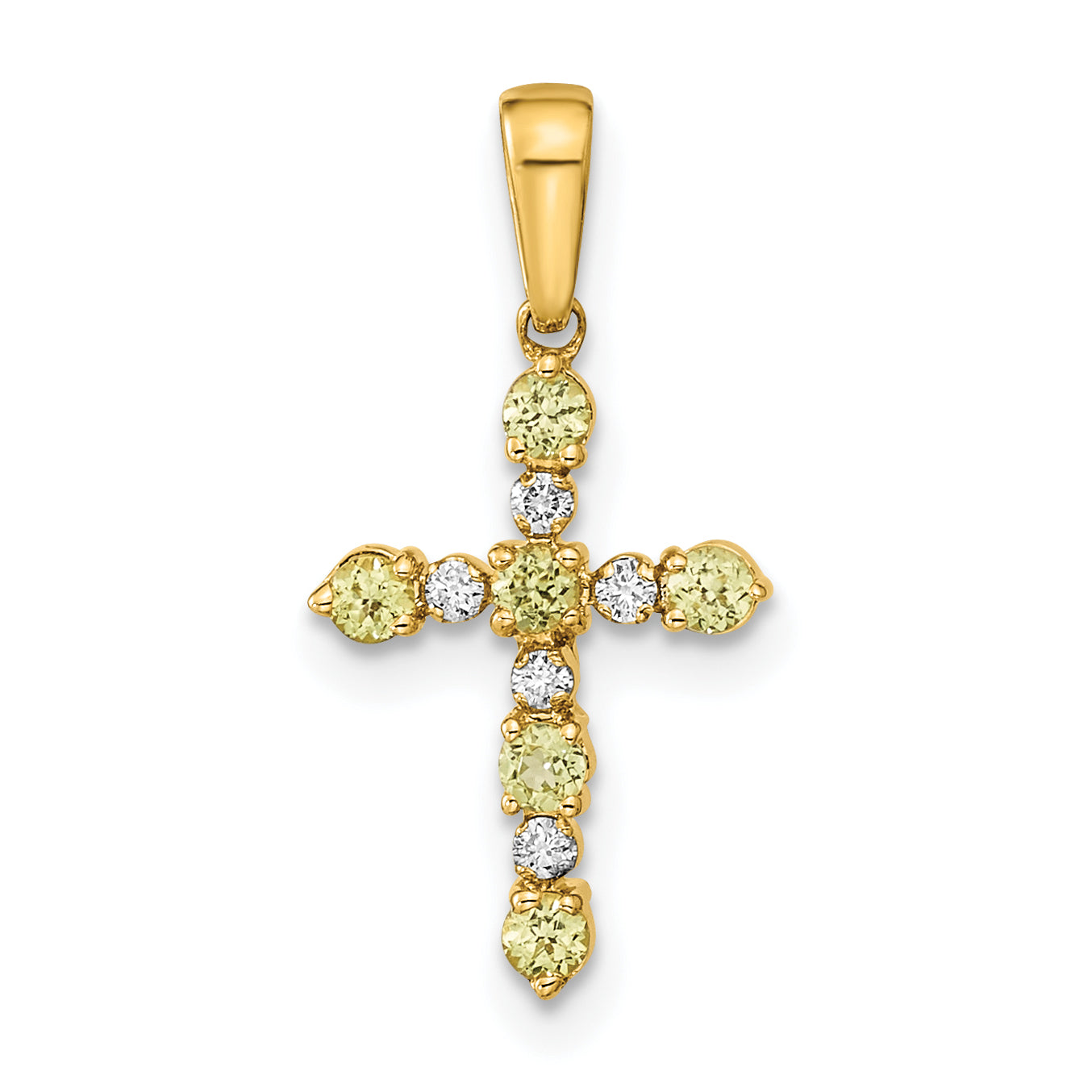 14k Yellow Gold 14k Peridot and Diamond Cross Pendant