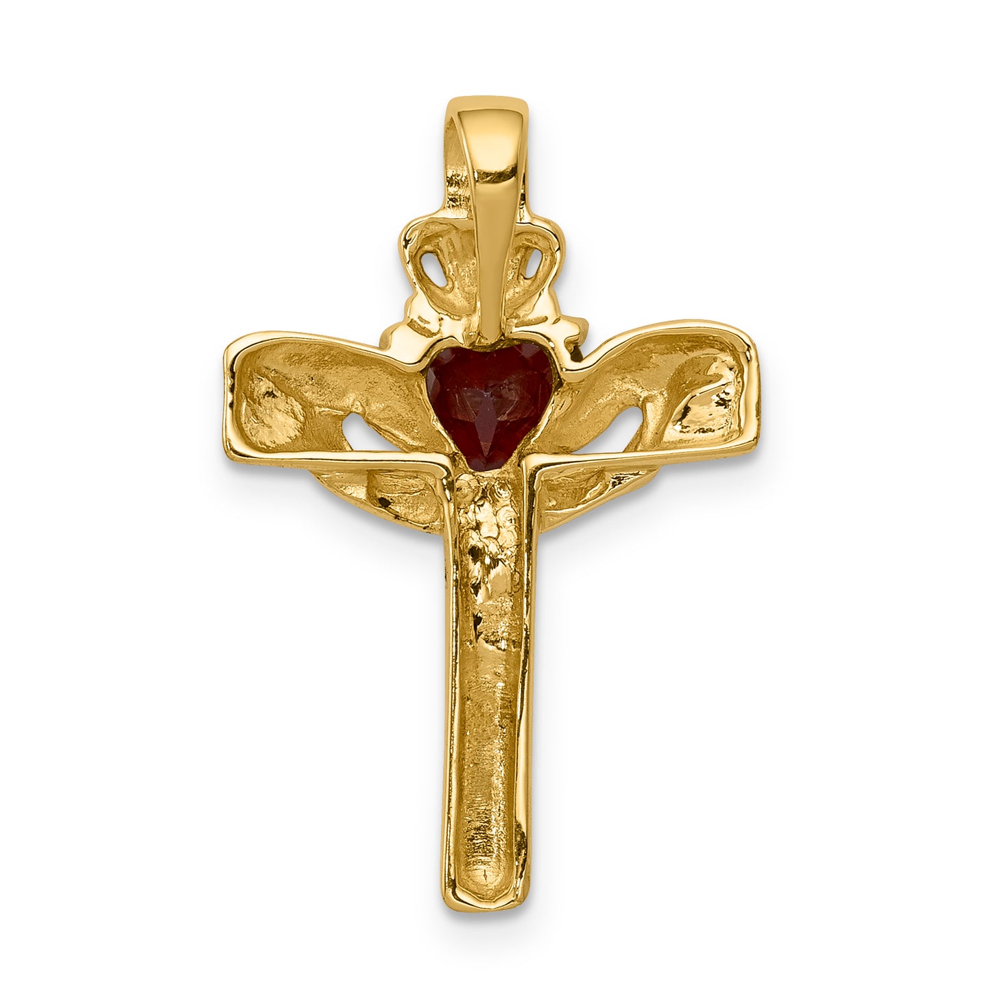 14k Yellow Gold 14k Garnet & AA Diamond Claddagh Cross Pendant