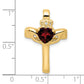 14k Yellow Gold 14k Garnet & AA Diamond Claddagh Cross Pendant