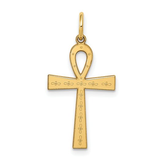 14k Yellow Gold 14K Laser Designed Ankh Cross Charm