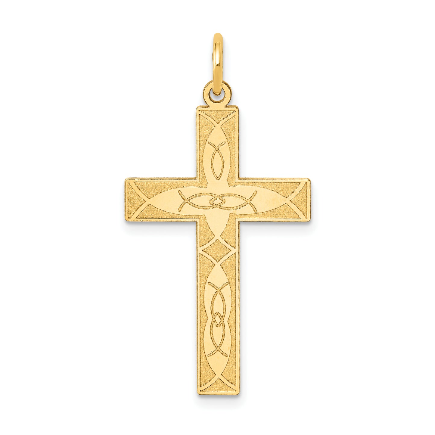 14k Yellow Gold 14K Laser Designed Ichthus Cross Pendant