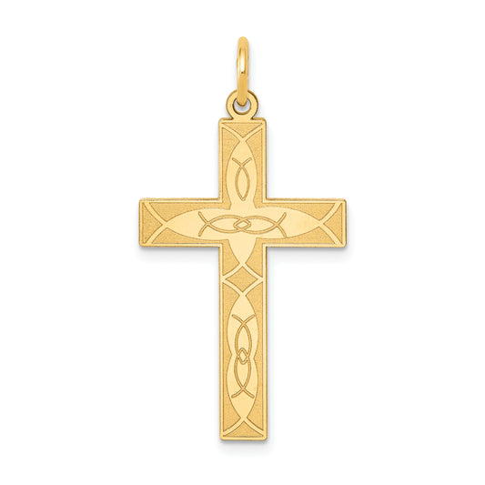 14k Yellow Gold 14K Laser Designed Ichthus Cross Pendant