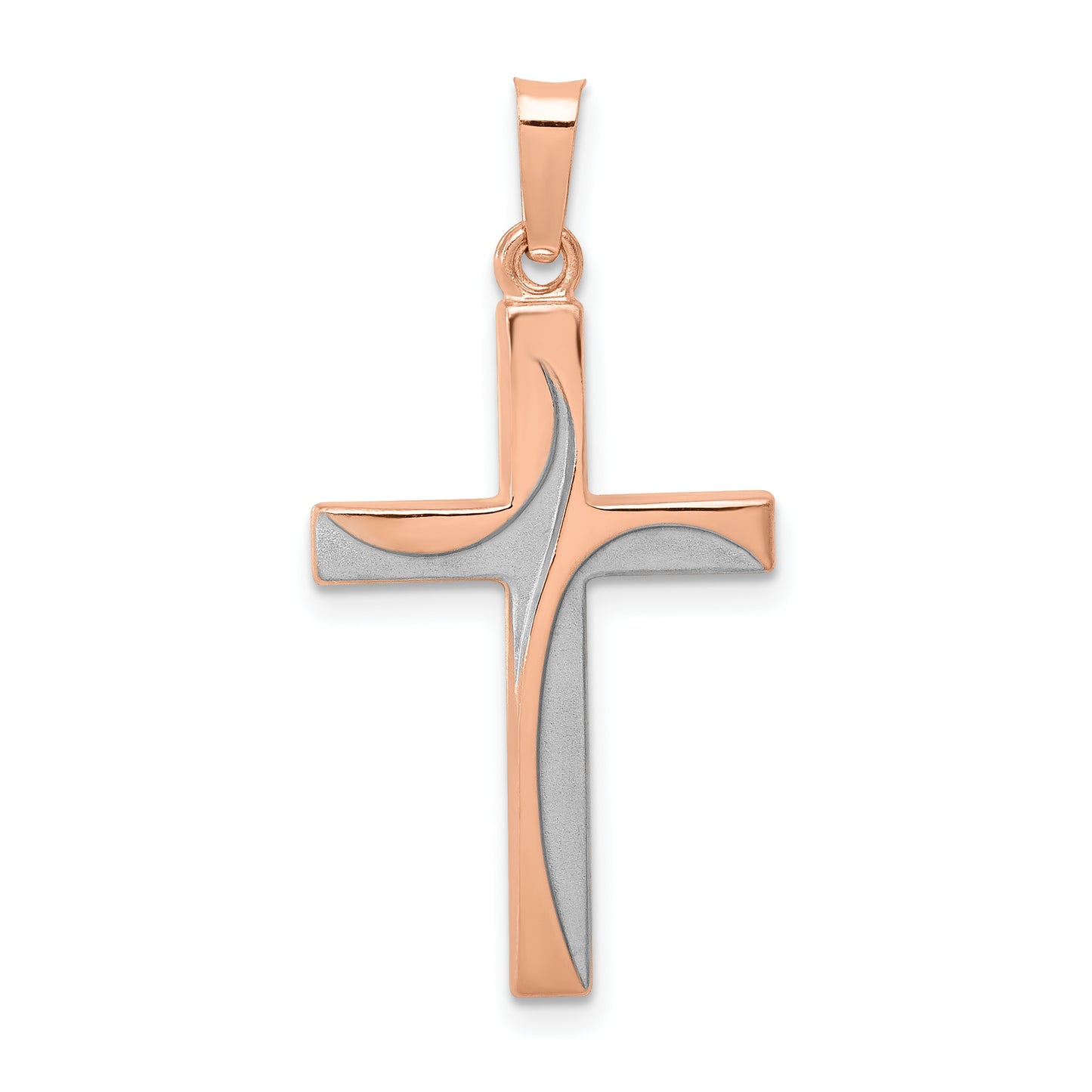 14k Rose Gold 14k Rose Gold Rhodium Hollow Cross Pendant