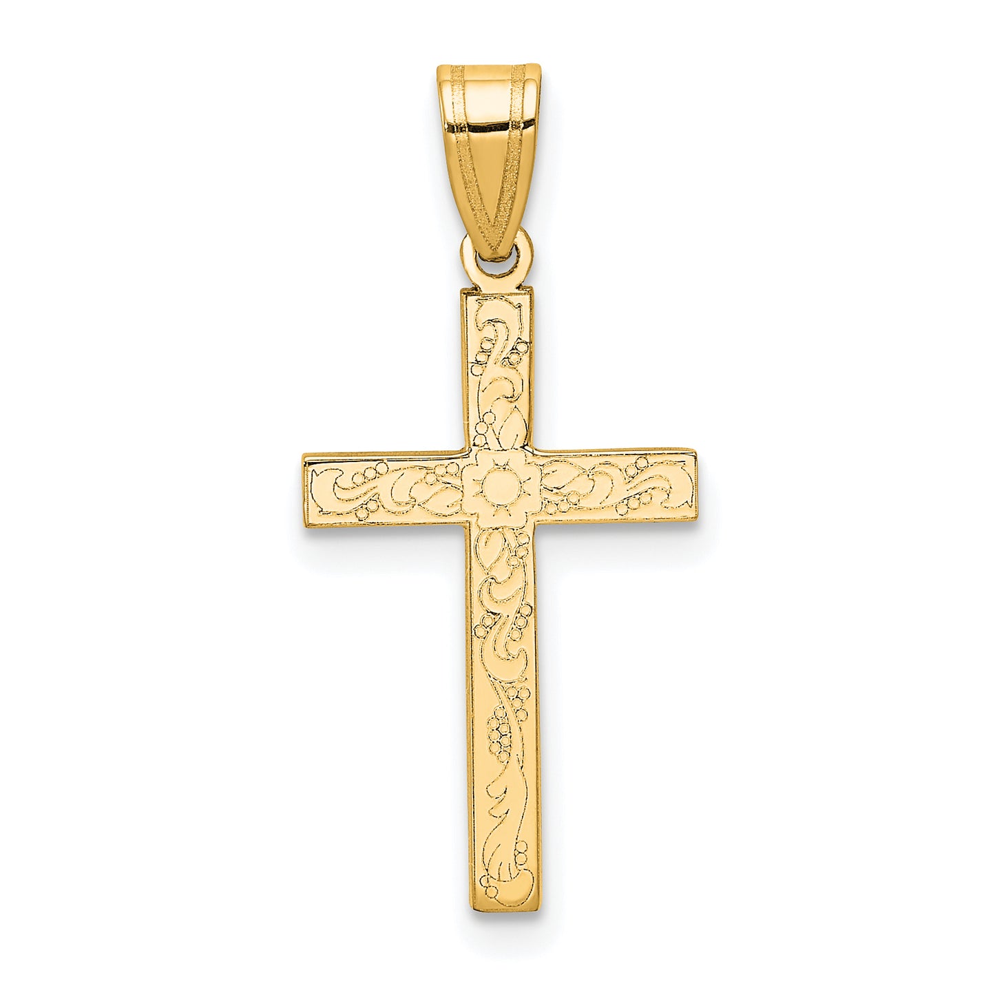 14k Yellow Gold 14k Etched Floral Cross Pendant