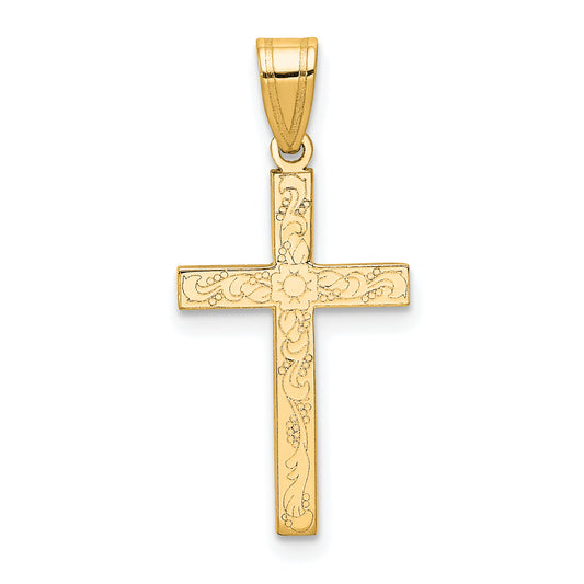 14k Yellow Gold 14k Etched Floral Cross Pendant