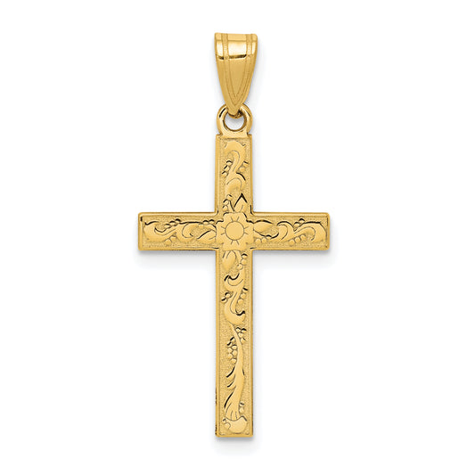 14k Yellow Gold 14k Etched Floral Cross Pendant