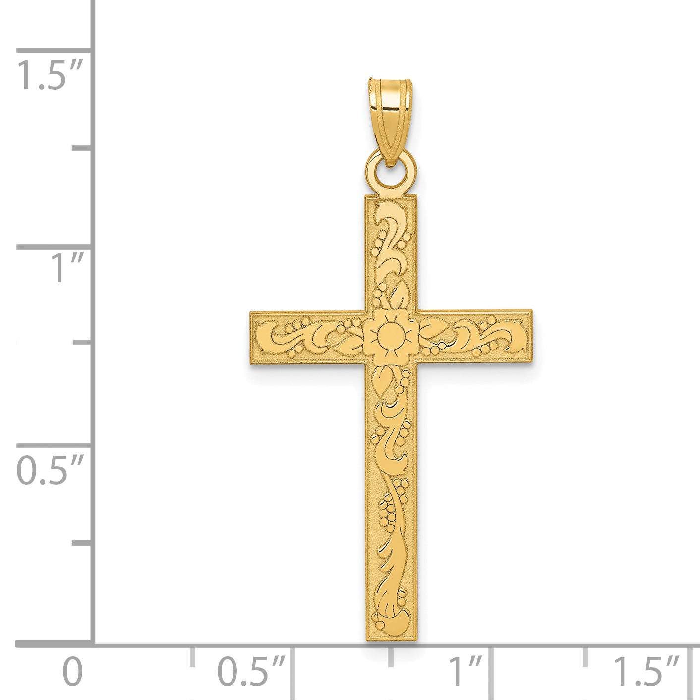 14k Yellow Gold 14k Etched Floral Cross Pendant