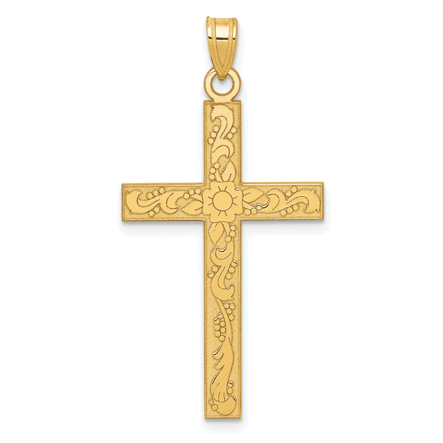 14k Yellow Gold 14k Etched Floral Cross Pendant