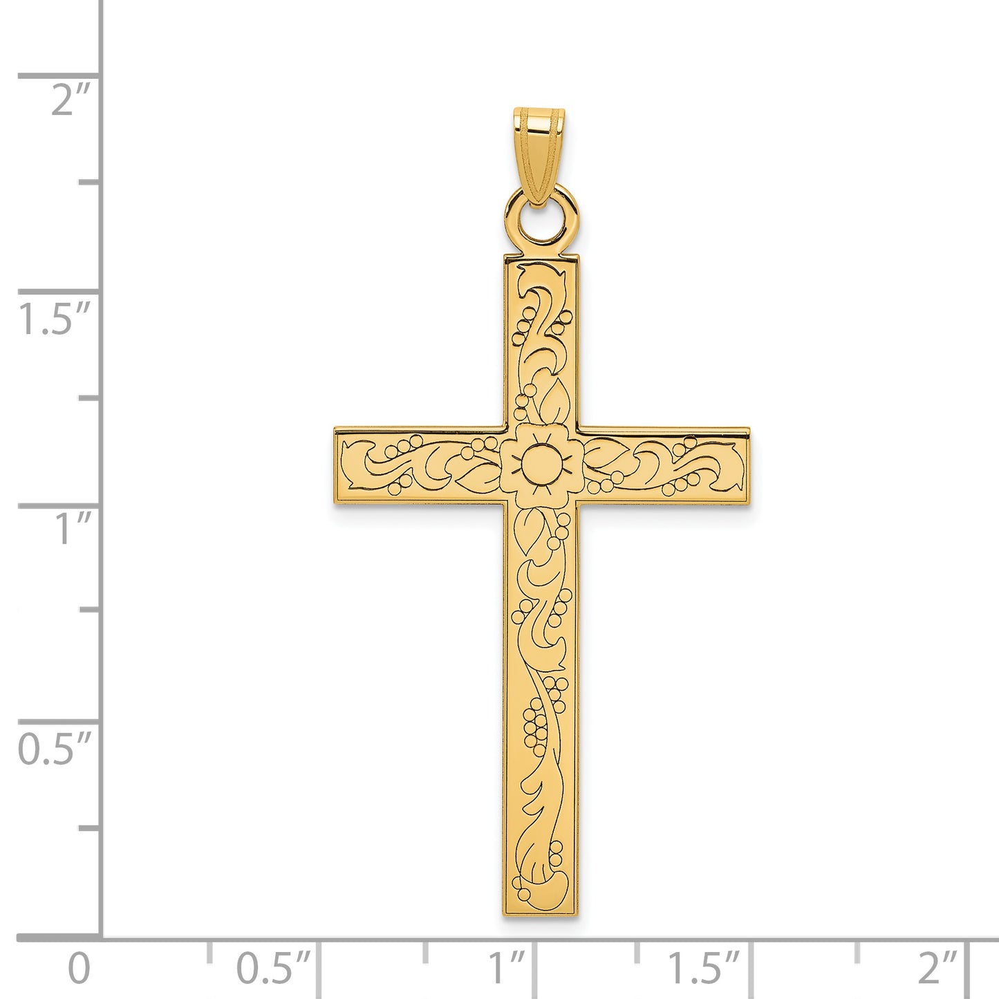 14k Yellow Gold 14k Etched Floral Design Cross Pendant