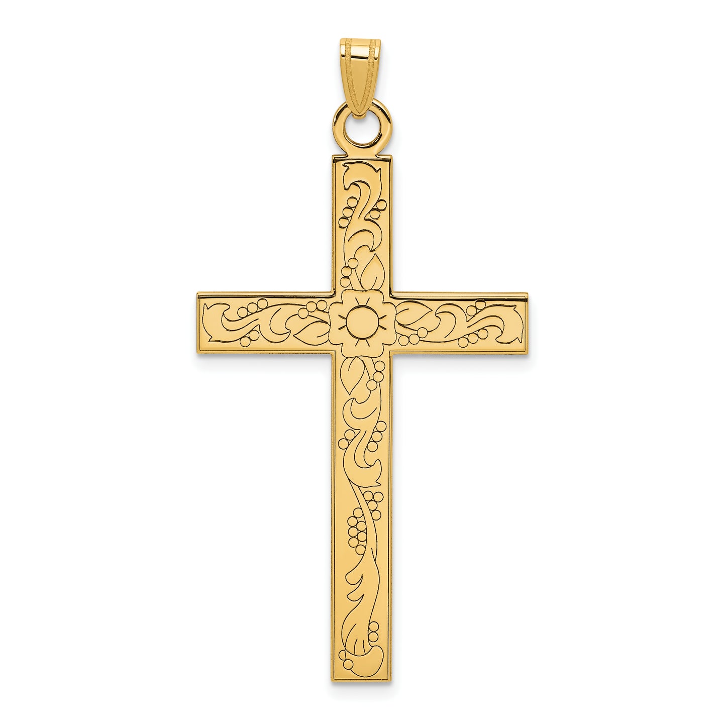 14k Yellow Gold 14k Etched Floral Design Cross Pendant