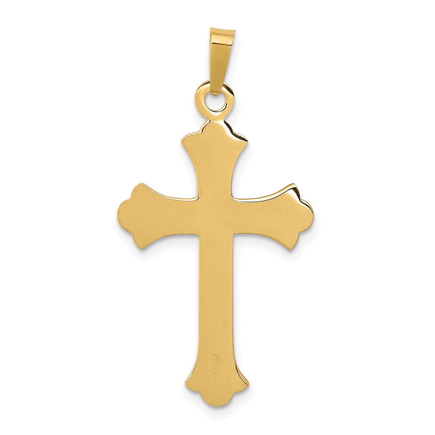 14k Yellow Gold 14k Textured and Polished Fleur de lis Cross Pendant