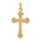 14k Yellow Gold 14k Textured and Polished Fleur de lis Cross Pendant