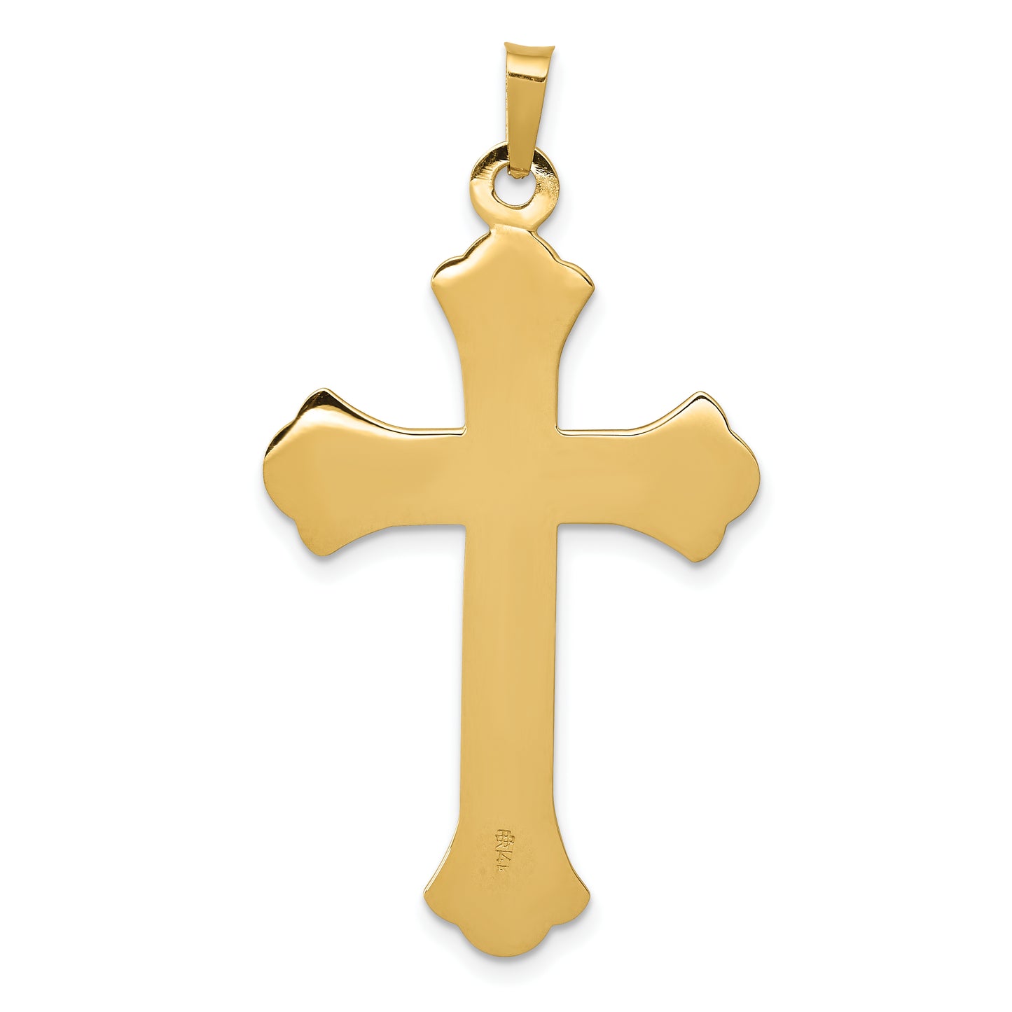 14k Yellow Gold 14k Textured and Polished Fleur de lis Cross Pendant