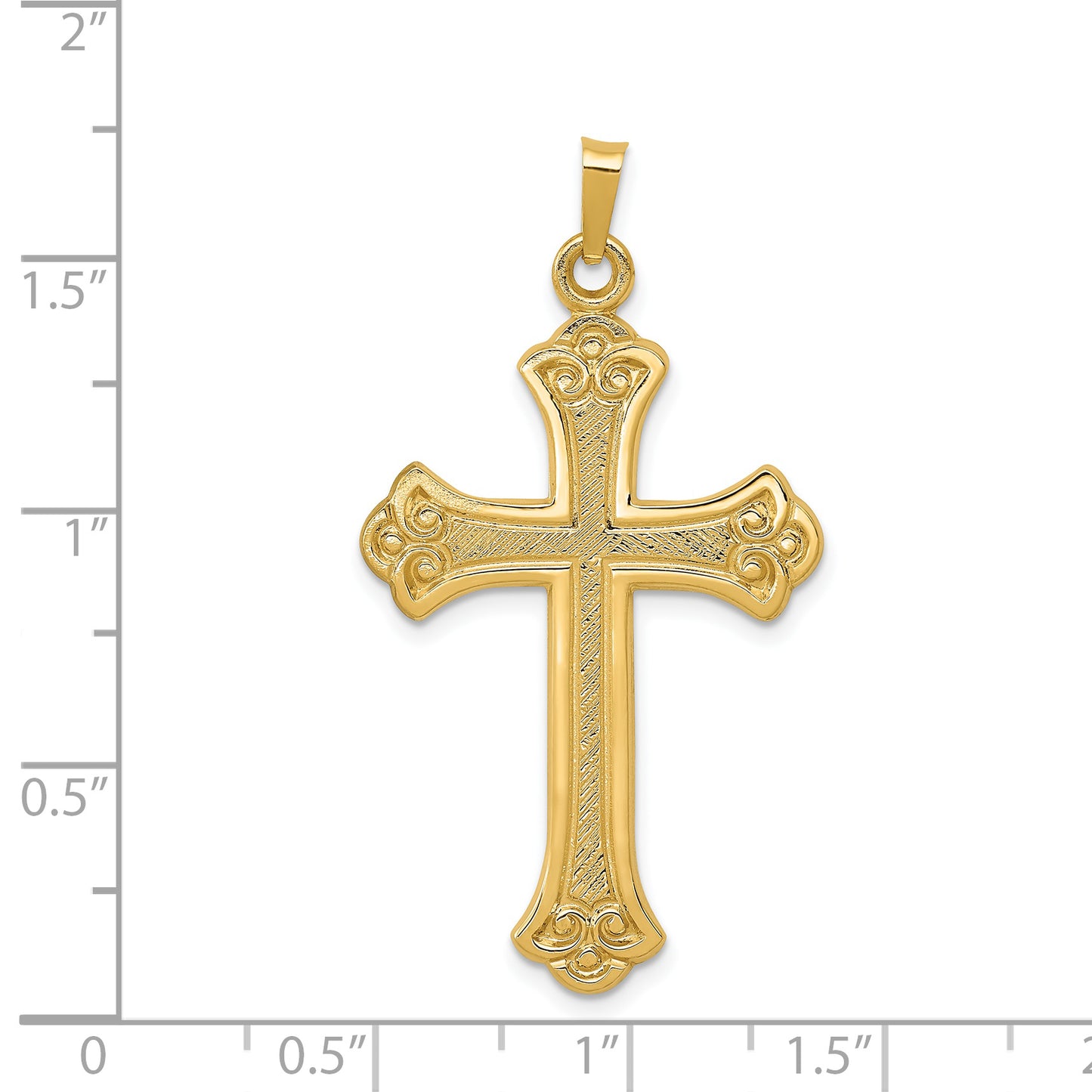 14k Yellow Gold 14k Textured and Polished Fleur de lis Cross Pendant