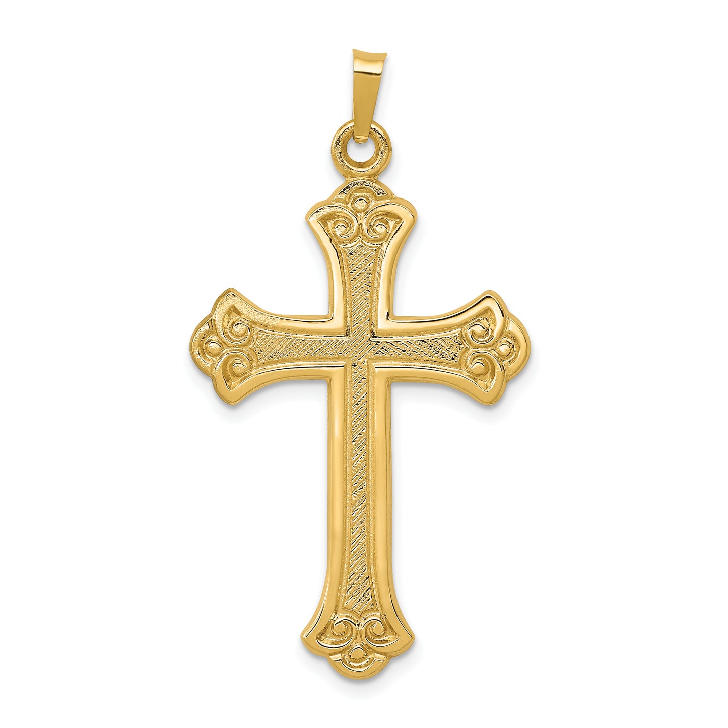 14k Yellow Gold 14k Textured and Polished Fleur de lis Cross Pendant