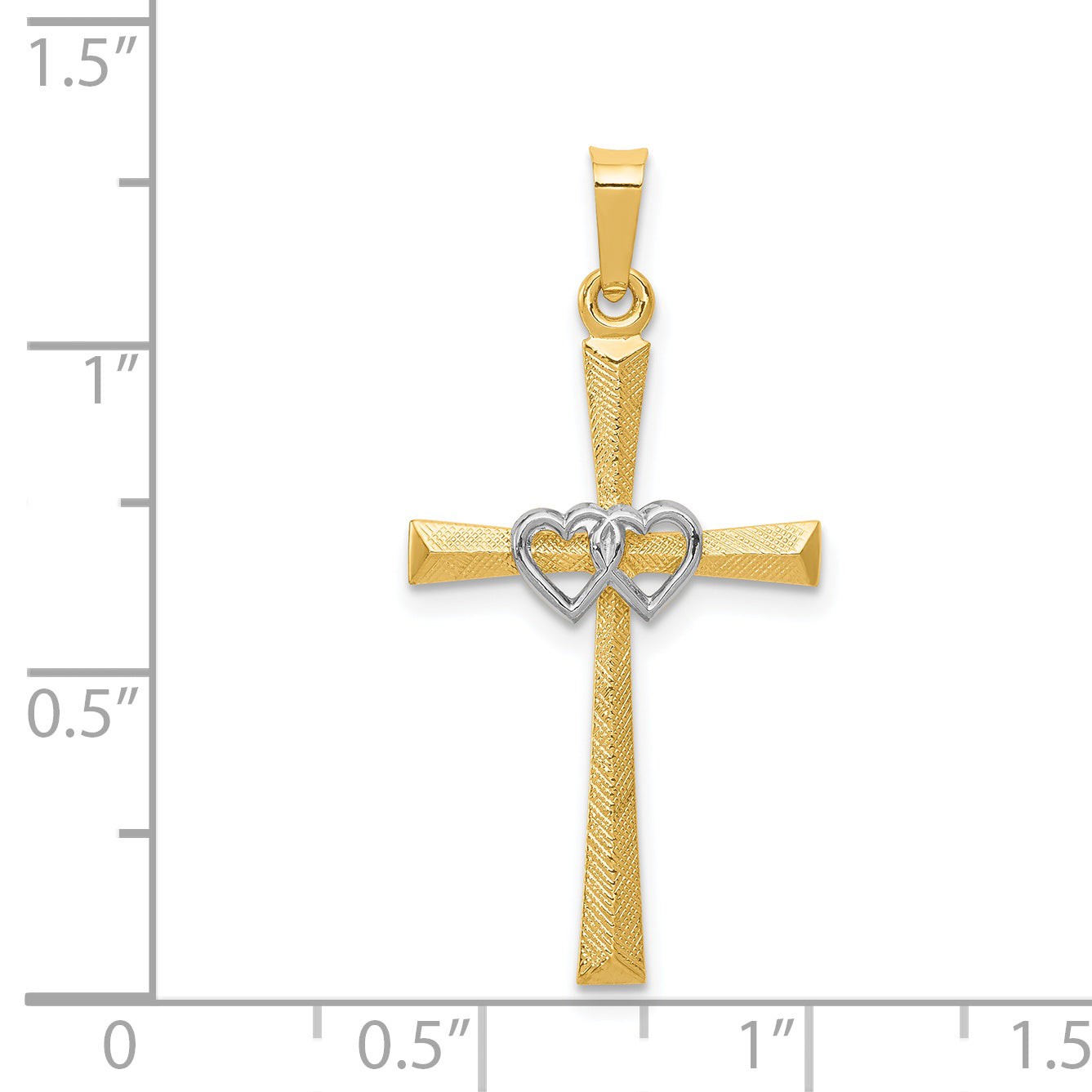 14k Two-tone 14K Two-tone Textured and Polished Latin Cross w/ Hearts Pendant