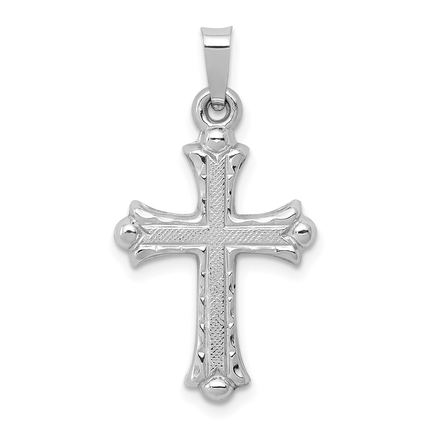 14k White Gold 14K White Gold Textured and Polished Fleur de lis Cross Pendant