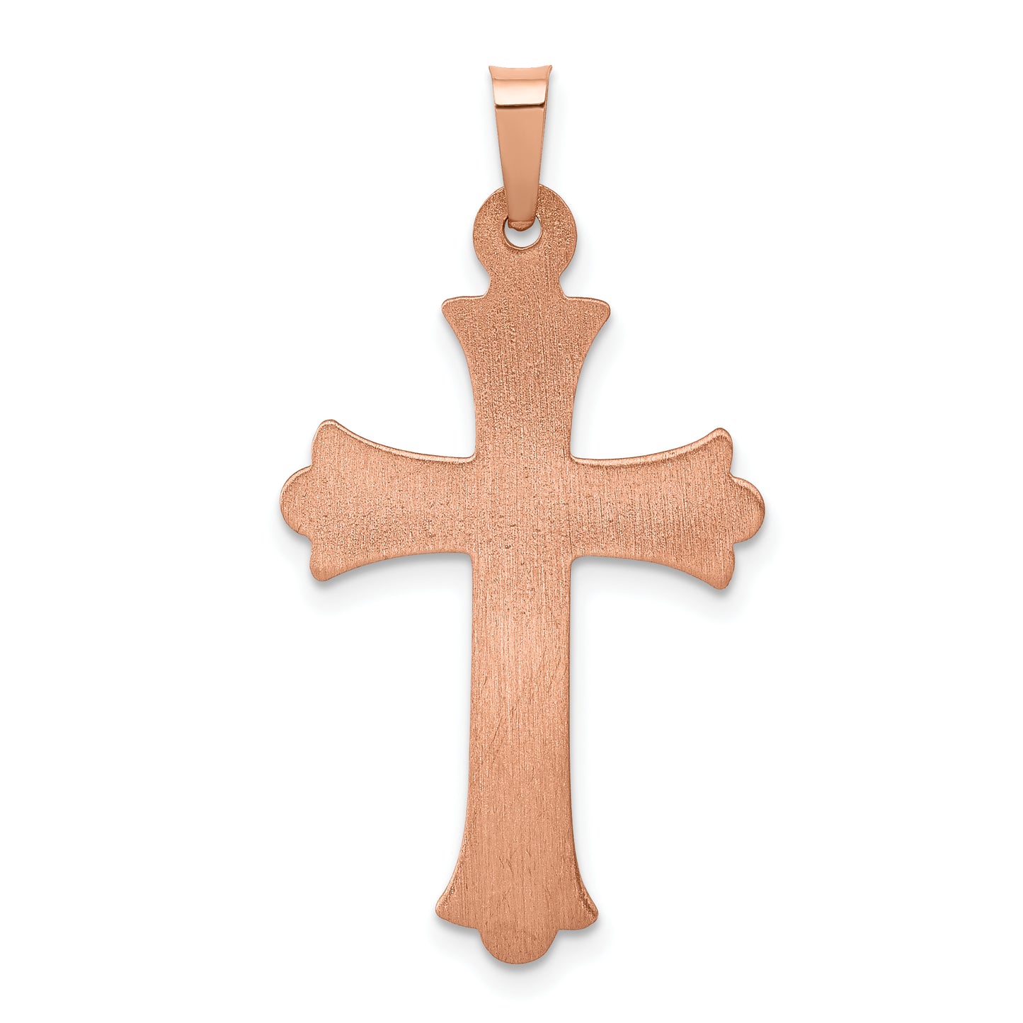 14k Rose Gold 14K Rose Gold Brushed and Polished Budded Cross Pendant