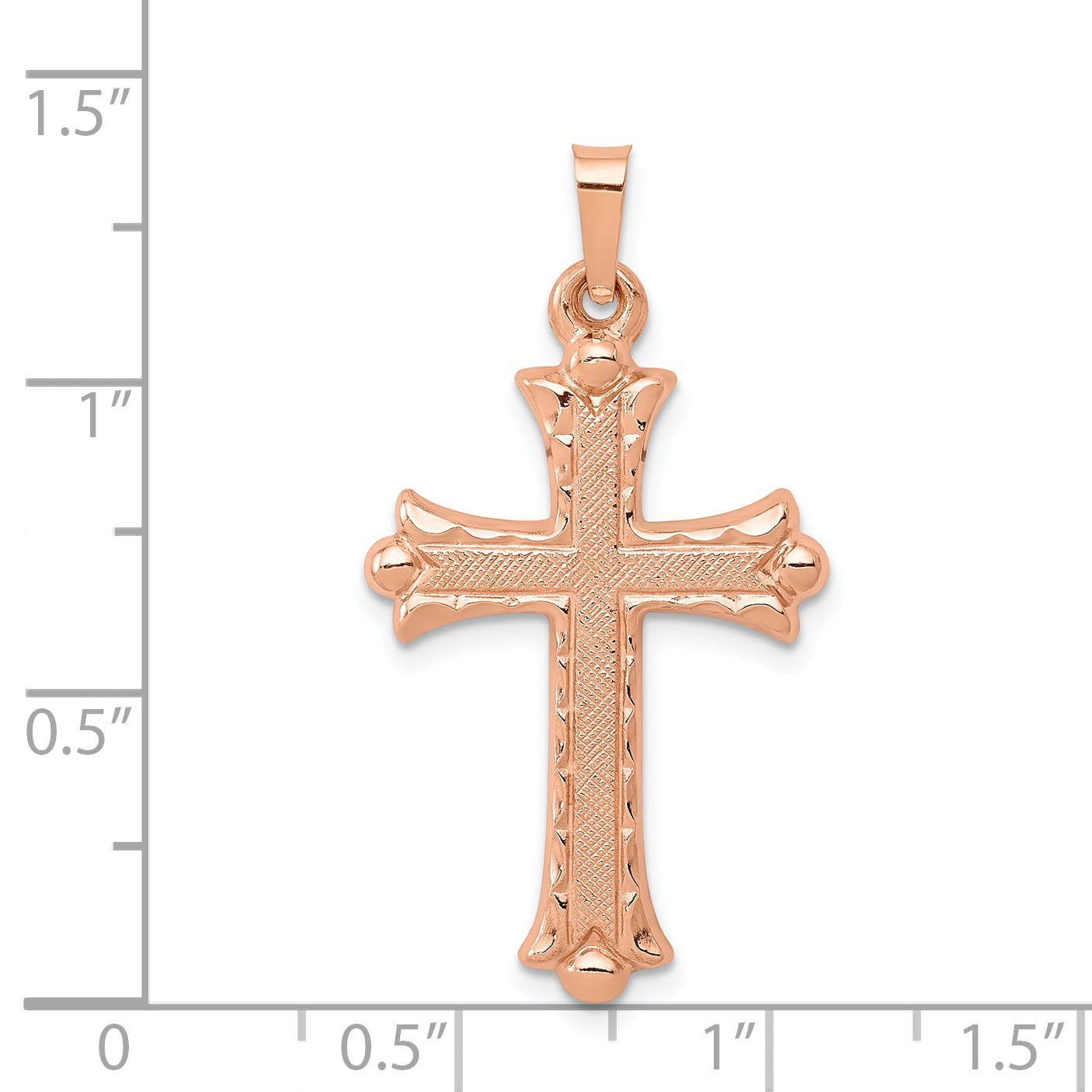 14k Rose Gold 14K Rose Gold Brushed and Polished Budded Cross Pendant