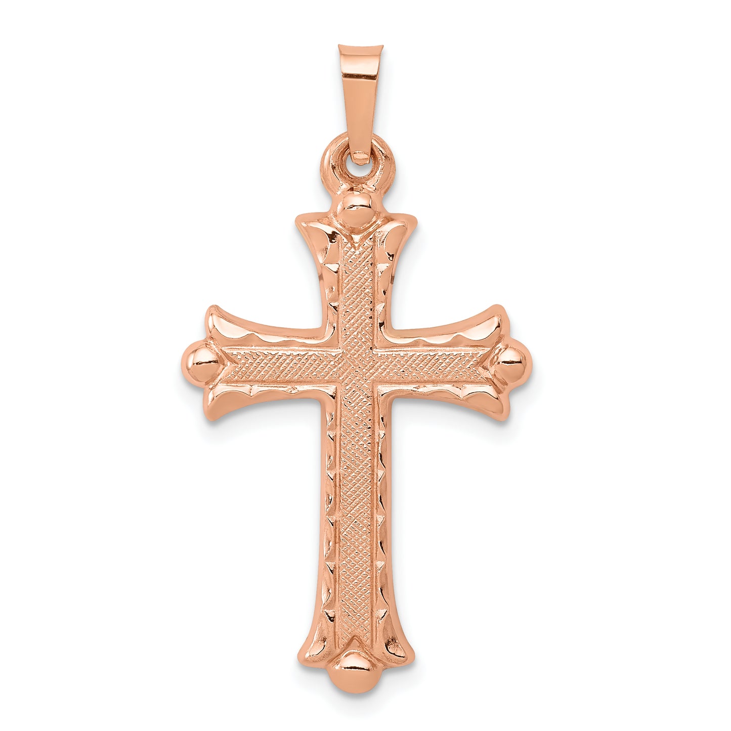 14k Rose Gold 14K Rose Gold Brushed and Polished Budded Cross Pendant