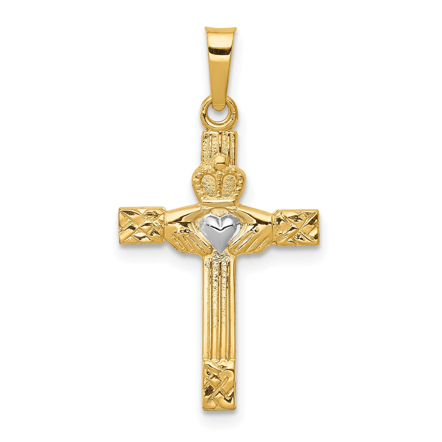 14k Yellow & Rhodium 14k and Rhodium Polished Claddagh Cross Pendant