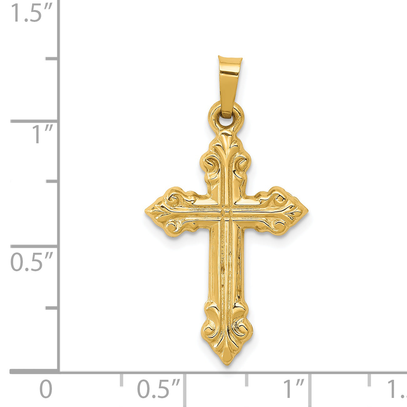 14k Yellow Gold 14k Brushed and Polished Budded Cross Pendant