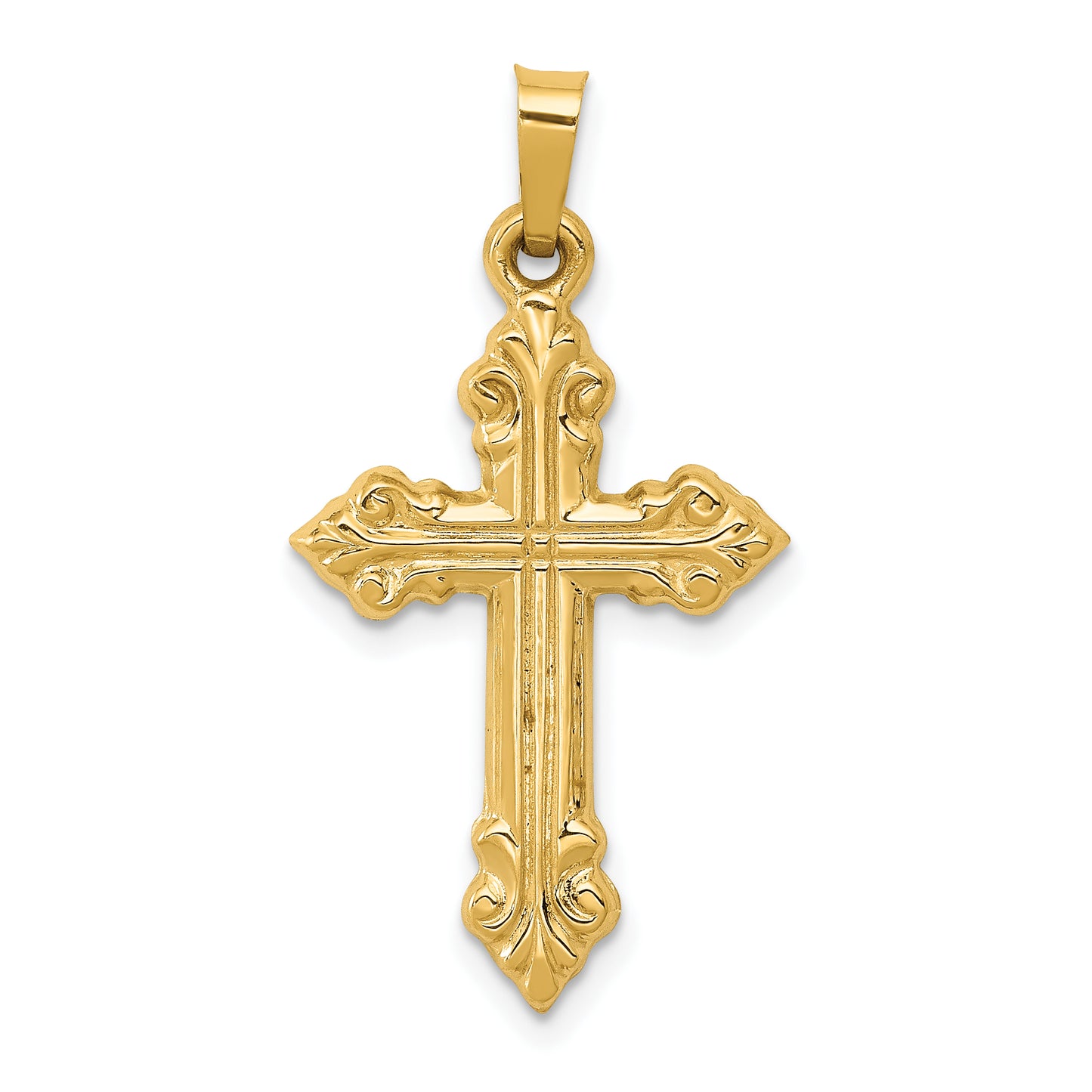 14k Yellow Gold 14k Brushed and Polished Budded Cross Pendant