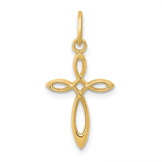 14k Yellow Gold 14k Gold Polished Small Ribbon Cross Pendant