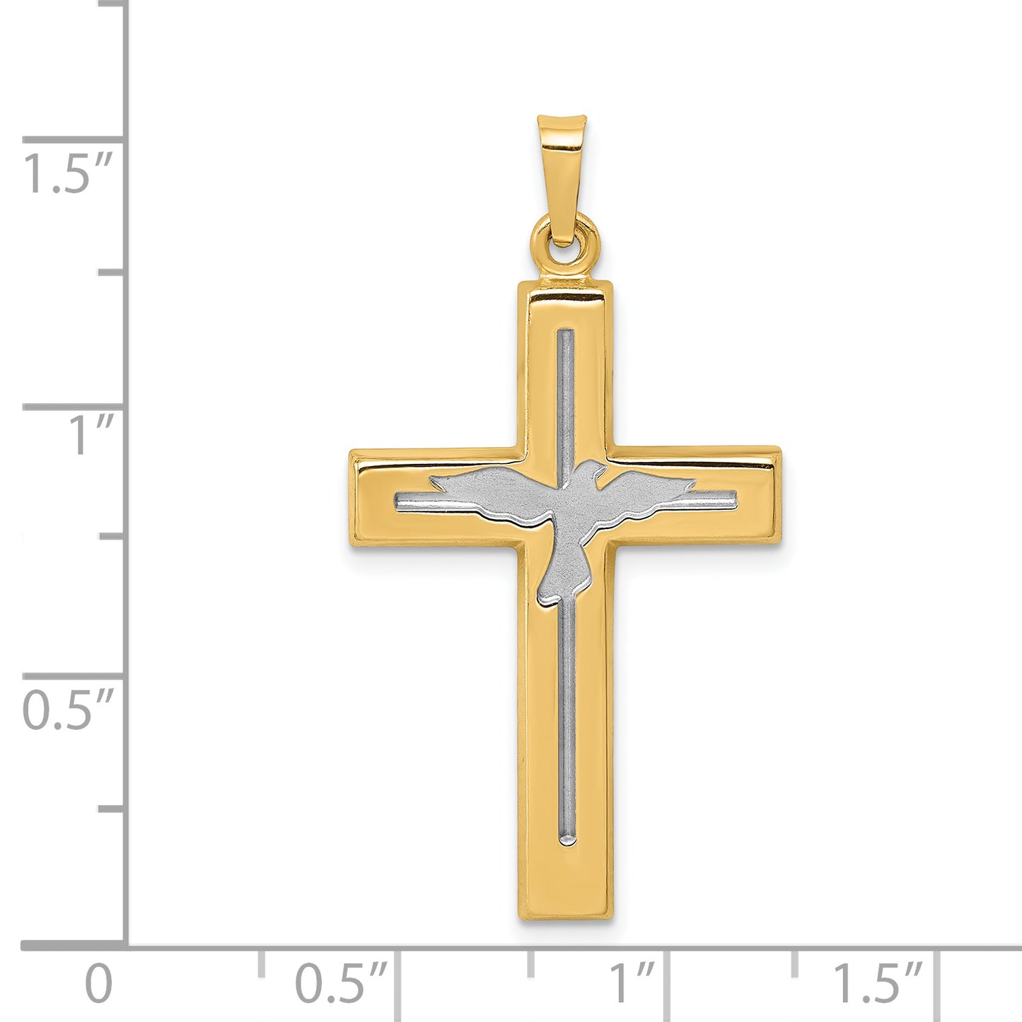 14k Yellow & Rhodium 14K W/Rhodium Polished and Satin Cross W/Dove Pendant