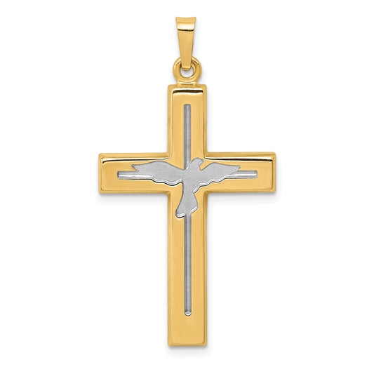 14k Yellow & Rhodium 14K W/Rhodium Polished and Satin Cross W/Dove Pendant