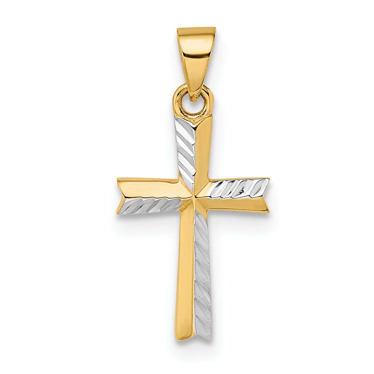 14k Yellow & Rhodium 14k w/Rhodium Diamond-cut Small Latin Cross Pendant