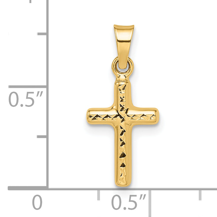 14k Yellow Gold 14k Polished Diamond-cut Reversible Puffed Cross Pendant