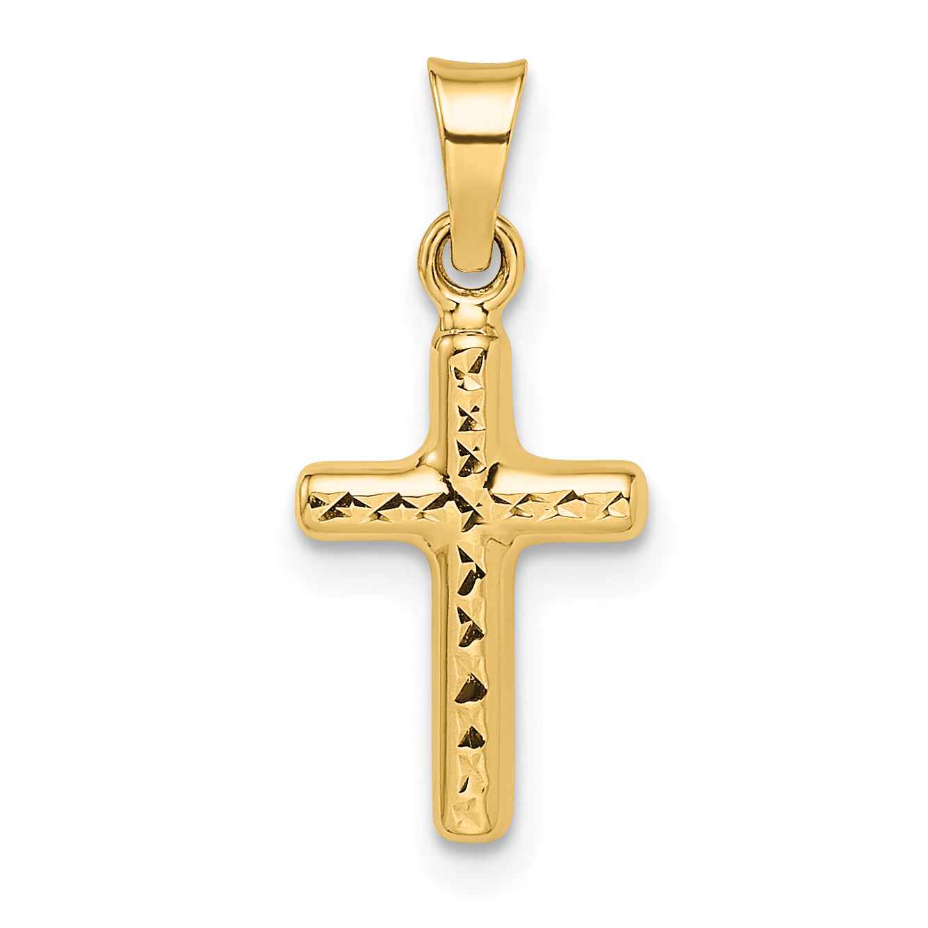 14k Yellow Gold 14k Polished Diamond-cut Reversible Puffed Cross Pendant