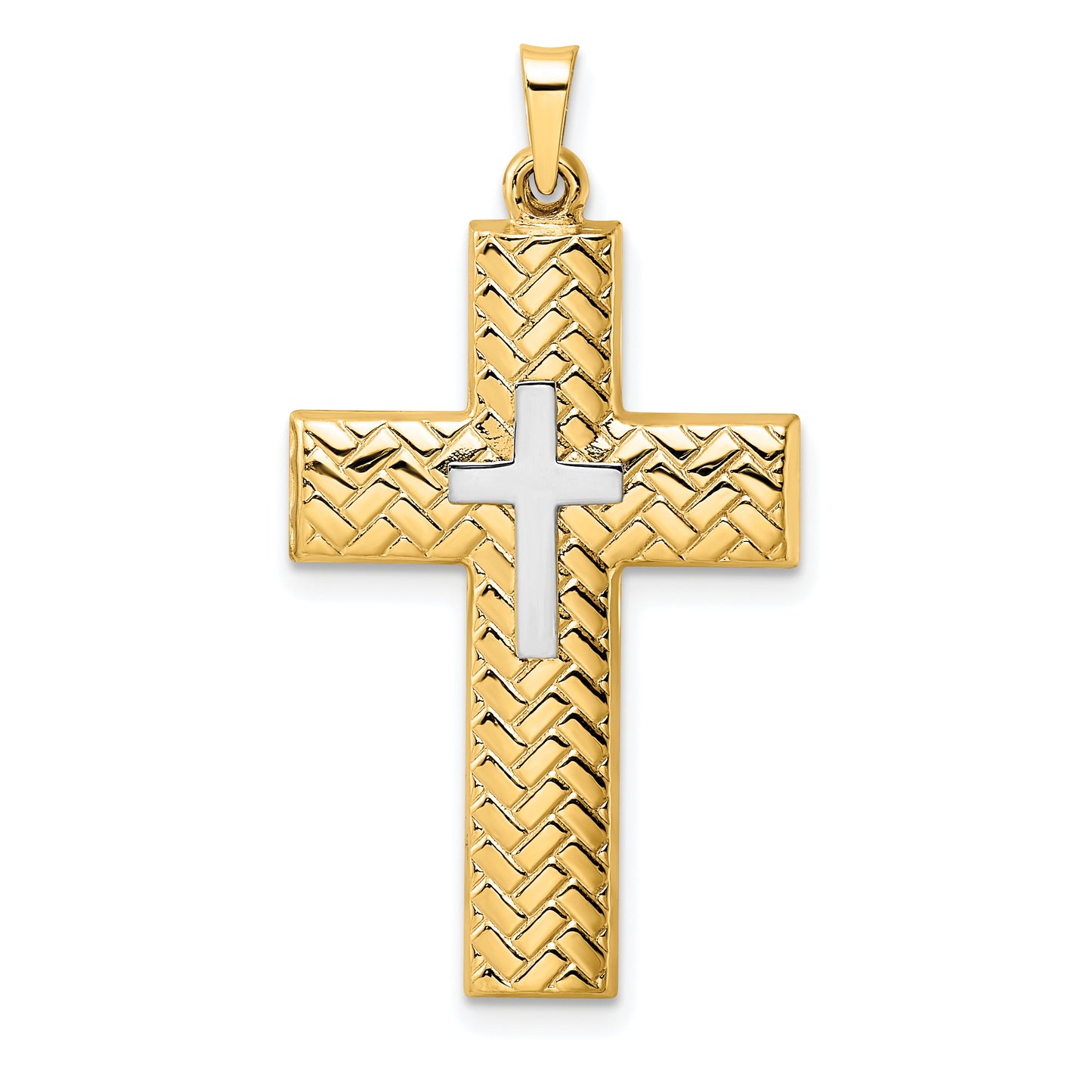 14k Two-tone 14k Two-tone Polished Hollow Woven Double Cross Pendant