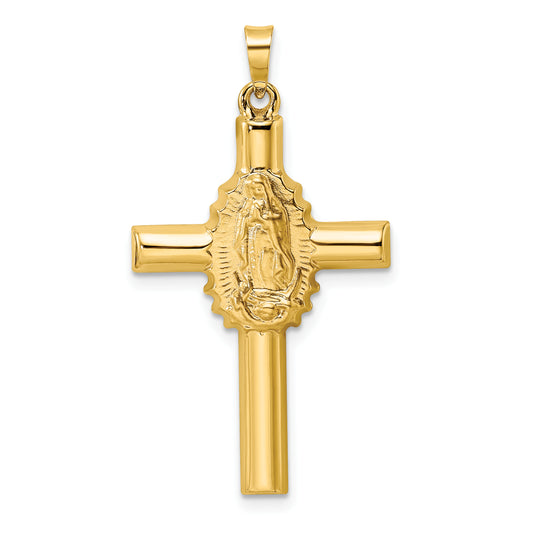 14k Yellow Gold 14k Polished and Satin Hollow Cross Pendant