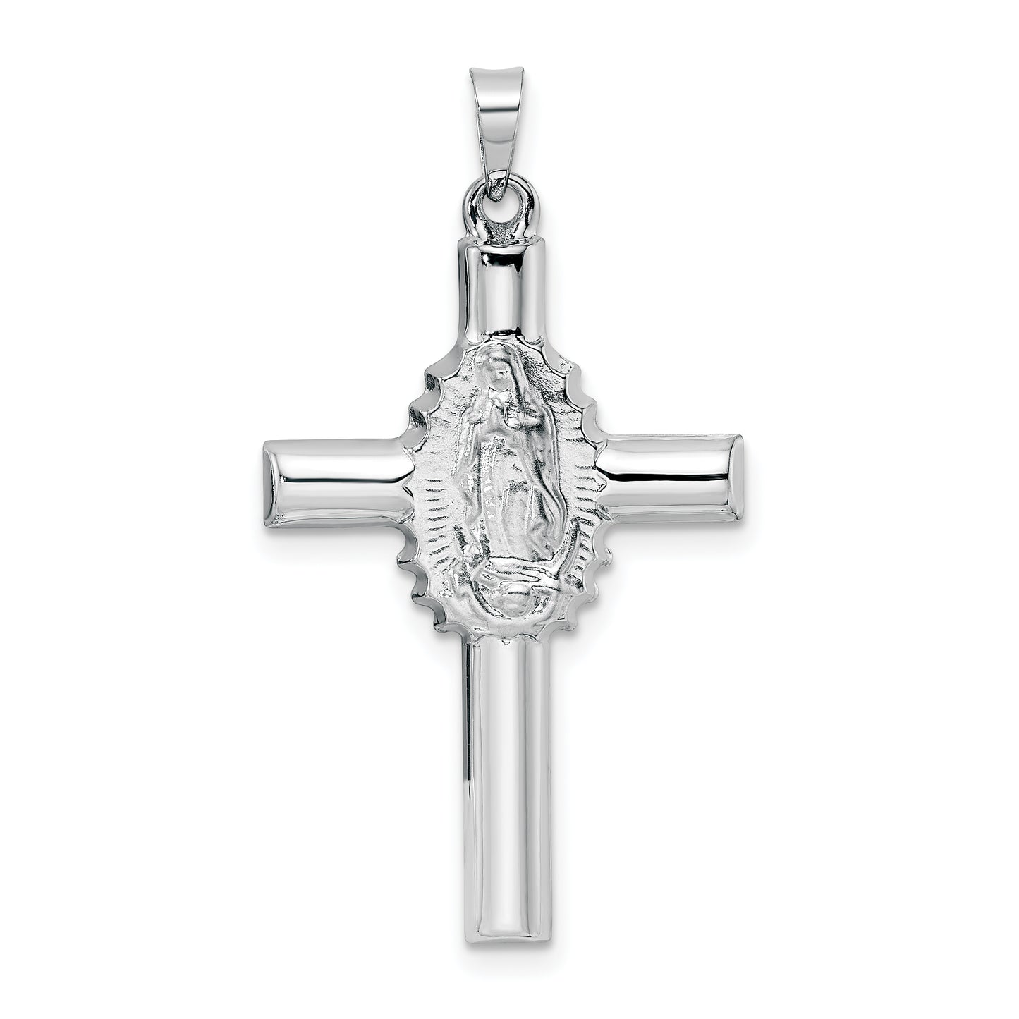 14k White Gold 14k White Gold Polished and Satin Hollow Cross Pendant