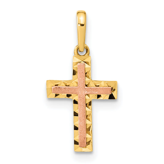 14k Two-tone 14K Two-tone Diamond Cut Cross Pendant