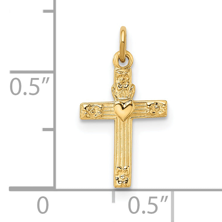 14k Yellow Gold 14k Polished Solid Heart Cross Pendant