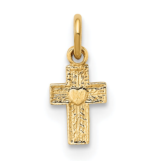 14k Yellow Gold 14k Polished Solid Tiny Heart Cross Pendant