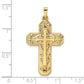 14k Yellow Gold 14k Polished and Textured Hollow Scroll Design Double Cross Pendant