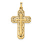 14k Yellow Gold 14k Polished and Textured Hollow Scroll Design Double Cross Pendant