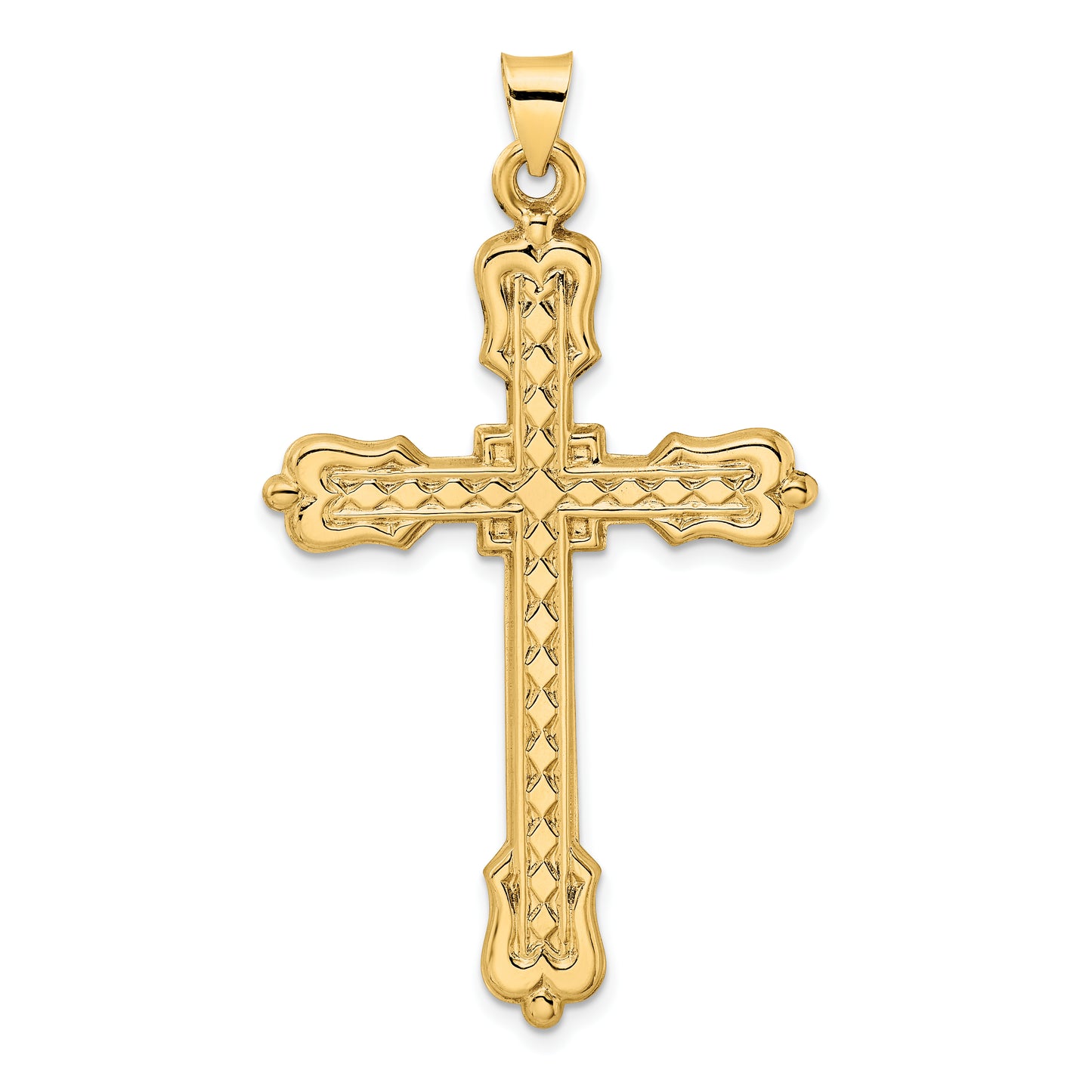 14k Yellow Gold 14k Polished Diamond Pattern Hollow Cross Pendant