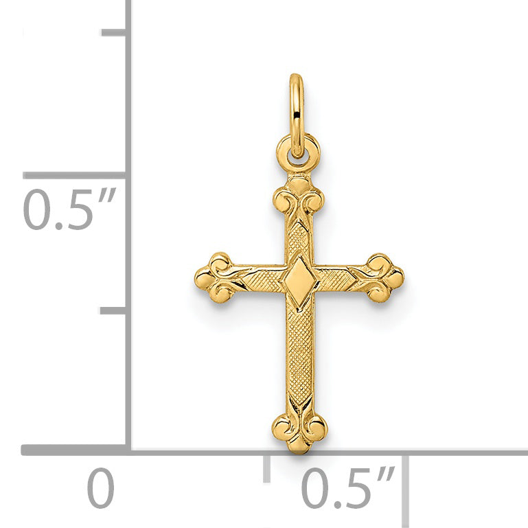 14k Yellow Gold 14k Polished and Textured Solid Diamond Shape Cross Pendant