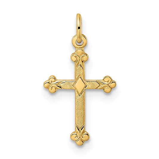 14k Yellow Gold 14k Polished and Textured Solid Diamond Shape Cross Pendant