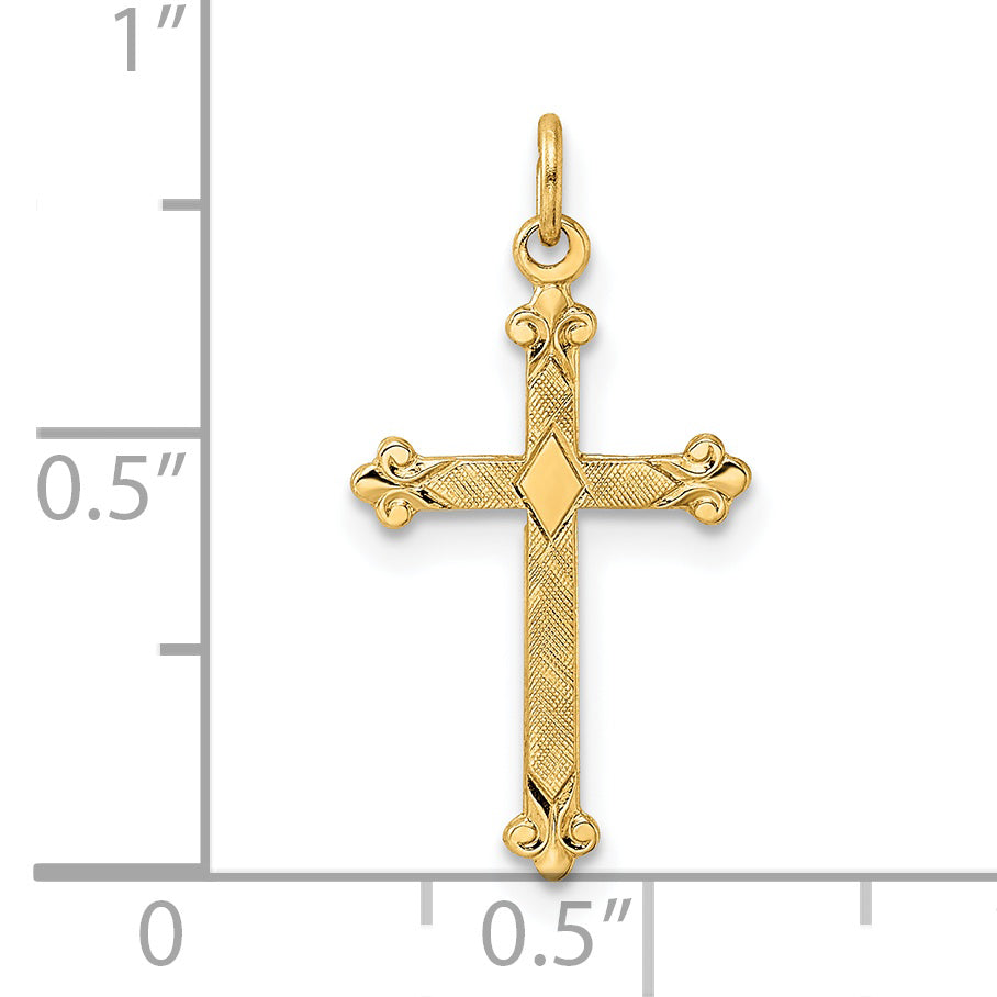 14k Yellow Gold 14k Polished and Textured Solid Diamond Shape Cross Pendant