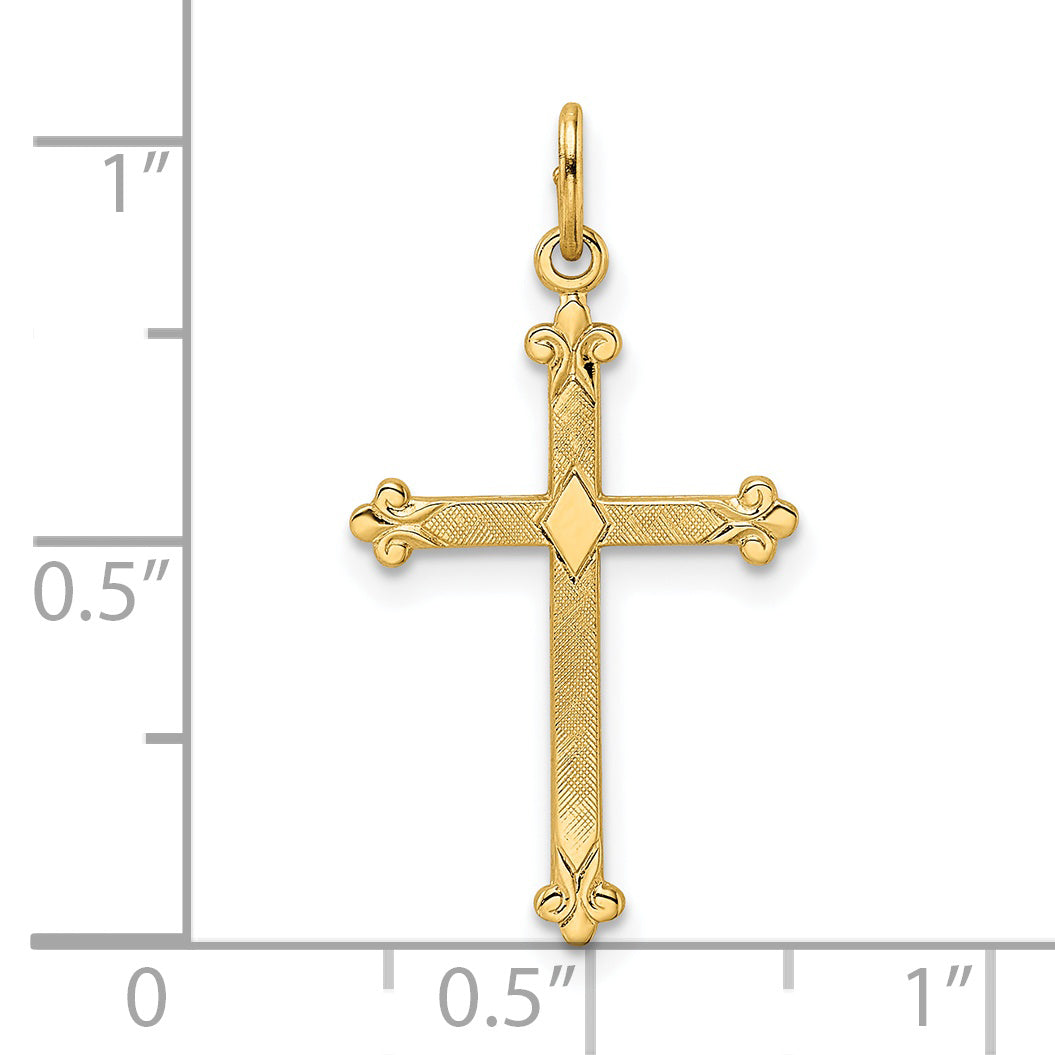 14k Yellow Gold 14k Polished and Textured Solid Diamond Shape Cross Pendant