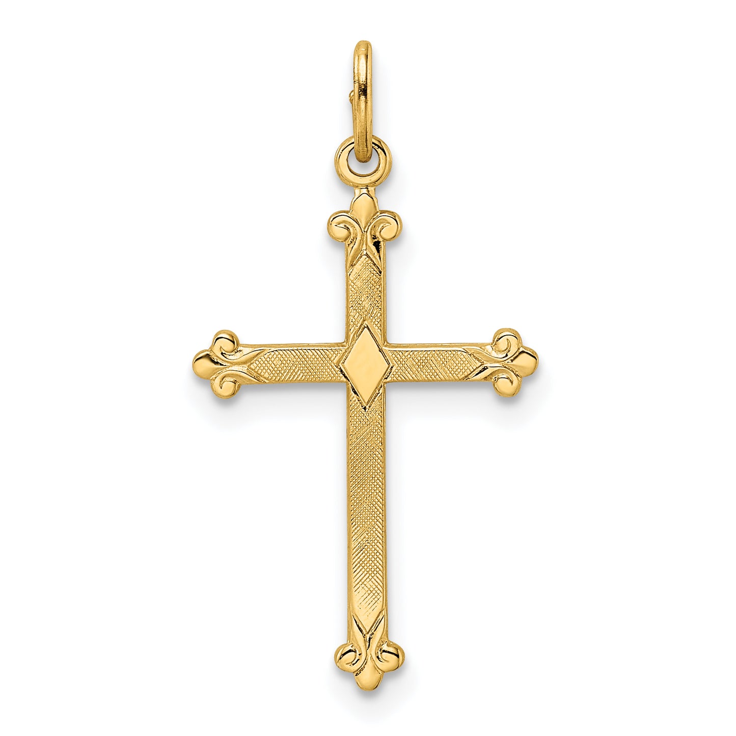 14k Yellow Gold 14k Polished and Textured Solid Diamond Shape Cross Pendant