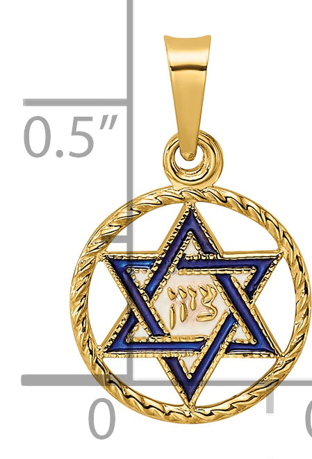 14k Yellow Gold 14k Polished Solid Enameled Star of David in Frame Pendant